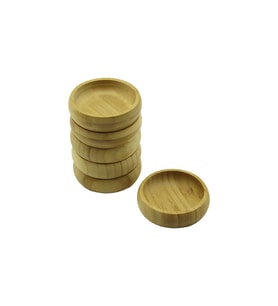 6 ADET - YUVARLAK AHŞAP BAMBU ÇEREZLİK - LOKUMLUK KASE DERİNLİK: 1.7CM - ÇAP: 8.8CM (5343)