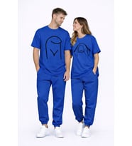 Sevgili Kombini Çift Tişört Oversize Unisex Matching Couple Minimal Çizim Tasarım Çift Kombin Seti (Lacivert)
