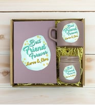 BK Gift Kişiye Özel İsimli DTF Best Friend Temalı Mat Gri Defter & Kahve Fincanı & Mum Hediye Seti-2, Arkadaşa Hediye, Doğum Günü Hediyesi