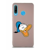 Huawei P30 Lite Soft Premier Kapak Donald Duck-E Tasarımlı Silikon Kılıf - Pudra (Şeffaf)