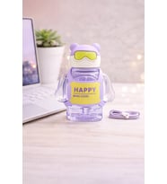 Sevimli Ayıcık Tasarımlı Pipetli Suluk Matara Çocuk Tritan Şişe Askılı Kawaii Model (Y. Mor)