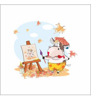 Sonbahar Resim Çizen İnek Sticker Duvar Sticker 30x20 CM