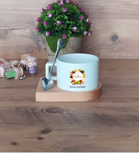 Diyetisyen Kupa Bardak Kısa Ahşap Altlıklı Kaşıklı Diyetisyenler Günü Hediyesi