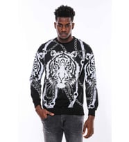 Siyah Taşlı Baskılı  Bisiklet Yaka Sweatshirt - Wessi