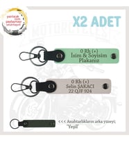 Motorcu Tarzına İsim Plaka ve 0 Rh (+) Kan Grubu Yazılı Hediyelik x2 Anahtarlık Set, Yeşil-Pudra-Ysl (Çok Renkli)