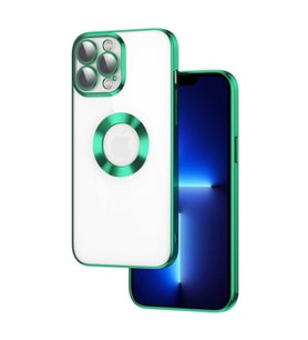Uyumlu Model Apple iPhone 12 Pro Max Kılıf Kamera Korumalı Logo Gösteren Şeffaf Kapak (Yeşil)