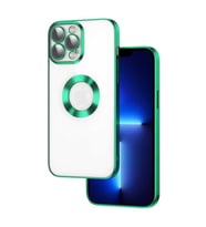 Uyumlu Model Apple iPhone 12 Pro Max Kılıf Kamera Korumalı Logo Gösteren Şeffaf Kapak (Yeşil)