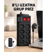 Termal Korumalı 8 Prizli 3 Usb li Uzatma Kablosu Yeni Nesil