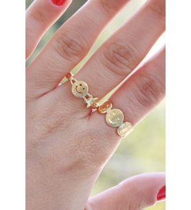 Gold Renk Gülen Yüz Smile Yüzük Seti 2 Adet