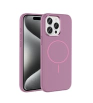 Apple iPhone 15 Pro Max Uyumlu Kılıf M-Safe Şarj Özellikli Metal Kamera Çerçeveli Zore Edi Silikon Kapak (Mor)