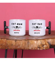 Kişiye Özel Kedi Annesi Kedi Babası Tasarımlı İsimli Cat Mum ve Cat Dad Yazılı Kupa Bardak Arkadaşa Hediye