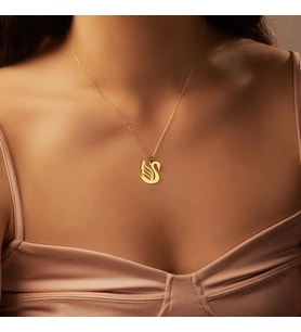 Kişiye Özel 925 Ayar Gümüş Şık Kuğu Figürlü Kolye Sevgiliye Hediye (Gold)
