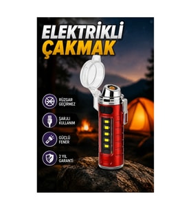 USB Şarjlı Elektrikli Çakmak – Fenerli ve Rüzgar Geçirmez Outdoor Tasarım