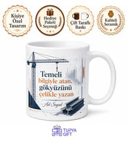 İsimli Vinç Desenli İnşaat Mühendisi Kupası Hediye Bardak Özel Tasarım