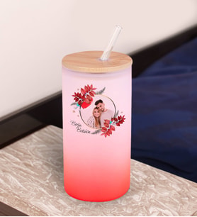 BK Gift İsimli Fotoğraflı Kırmızı Renk Pipetli Buzlu Cam Bardak 600ml - 3, Arkadaşa Hediye, Doğum Günü Hediyesi