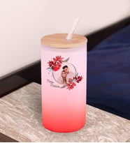 BK Gift İsimli Fotoğraflı Kırmızı Renk Pipetli Buzlu Cam Bardak 600ml - 3, Arkadaşa Hediye, Doğum Günü Hediyesi