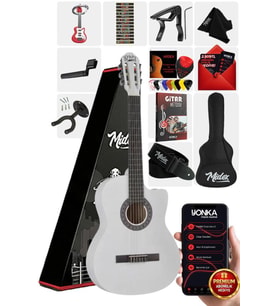 Midex CG-390WH-XBAG Beyaz Renk Klasik Gitar 4/4 Sap Ayarlı Kesik Kasa (Full Set)