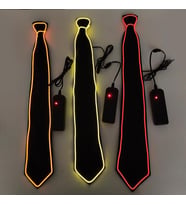 Turuncu Led Işıklı Kravat Siyah Parti Kravatı Floresan Işık Glow Yılbaşı Düğün Eğlence HJ-ENT01