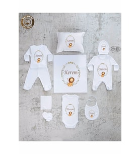E49 İsme özel, Isimli Erkek  Bebek 10lu Beyaz Hastane Çıkışı %100 Pamuk