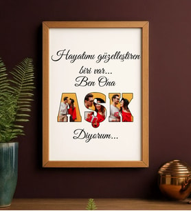 BK Gift Kişiye Özel Fotoğraflı Aşk Tasarımlı Ahşap Çerçeveli Tablo-4 40x25cm, Sevgiliye Hediye, Ev Hediyesi, Arkadaşa Hediye