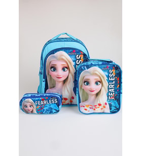 x Dekomus Lisanslı "Fearless Collection" Elsa Frozen Okul,Termoslu Beslenme ve Kalem Çantası Seti