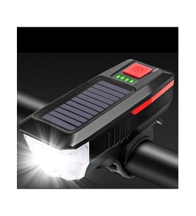 Solar Enerjili USB ile Şarj Edilebilir Ledli Bisiklet Feneri Kornalı ve Su Geçirmez Far (5343)
