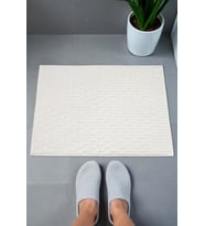 Tuğla Desenli 2li Ayak Havlusu - 50x70 cm - Su Emici Banyo Paspası Seti - Beyaz - 00104