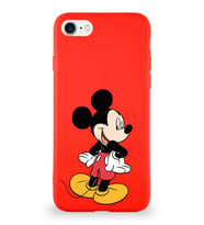 Apple iPhone 7 Soft Premier Kapak Mickey Mouse-D Tasarımlı Silikon Kılıf - Kırmızı (Şeffaf)