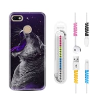 General Mobile GM8 Go GM9 GM20 Pro Plus Kılıf Kablo Koruma Spiral Silikon Purple Leopar 1750