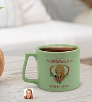 BK Gift Kişiye Özel Karikatürlü Anneler Günü Tasarımlı Pastel Yeşil Middle Kupa Bardak, Anneye Hediye, Anneler Günü Hediyesi-5