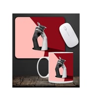 Baskılı Kupa & Kırmızı Ve Pembe Renk El Ele Tutuşan Motifli Mouse Pad 23x19cm Fare Altlığı Kaydırmaz