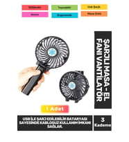 Sessiz 3 Kademeli Hafif Kablosuz 1200mAh Pervaneli Taşınabilir Usb Şarjlı Masa El Fanı Vantilatör