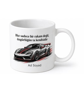 Spor Araba V8 Motor Hız Tutkusu Otomobil Dergisi Temalı Baskılı Porselen Kupa Bardak Hediye