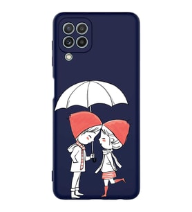 Samsung Galaxy A22 Uyumlu Lansman Kılıf Aşk Tasarımlı İçi Kadife Kapak-Lacivert (Şeffaf)