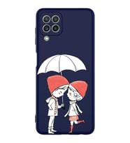 Samsung Galaxy A22 Uyumlu Lansman Kılıf Aşk Tasarımlı İçi Kadife Kapak-Lacivert (Şeffaf)