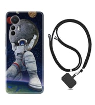 Xiaomi 12 Lite Kılıf Silikon Boyun Askılı İpli Desenli Silikon Astronot ve Dünya 1759