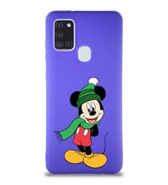 Samsung Galaxy A21S Soft Premier Kapak Mickey Mouse-G Tasarımlı Silikon Kılıf - Mor (Şeffaf)