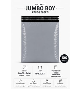 Gri Cepsiz Jumbo Boy Kargo Poşeti 60x62+5 Cm 100 Adet