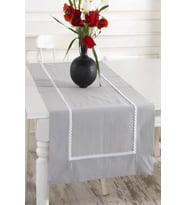 Gri Buldan Keteni Beyaz Dantelli 50x130 cm Runner