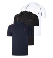 ÜÇLÜ SET T8570 DEWBERRY KAPŞONLU ERKEK T-SHIRT-LACİVERT-BEYAZ-SİYAH