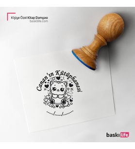 Kedi Kişiye Özel Kitap Damgası Kitap Mührü Kaşe Kitap Mühür Özel Damga 479