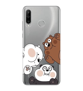 Huawei P30 Lite Uyumlu Kafadar Ayılar Desenli Şeffaf Telefon Kılıfı