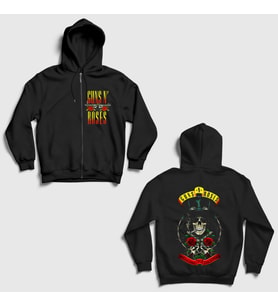 Presmono Unisex Siyah Jungle Guns N Roses Sırt Baskılı Fermuarlı Kapüşonlu Sweatshirt 517067tt