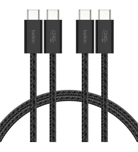 2'li Örgülü USB-C - USB-C Kablo, 1,5 m, 240 W, Yumuşak, Esnek ve Hızlı Şarj Kablosu, iPhone 17 ve 16 Serisi, Galaxy S25, Pixel 10, iPad Pro ve Daha Fazlasıyla Uyumlu, Siyah