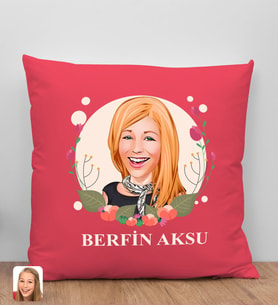 BK Gift Kişiye Özel Karikatürlü Anneler Günü Tasarımlı Kırmızı Kırlent Yastık, Anneye Hediye, Ev Dekorasyonu, Anneler Günü Hediyesi-1