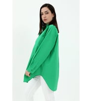 Tek Cepli Kolları Katlı Oversize Kalın Keten Gömlek - Yeşil