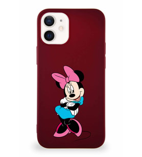 Apple iPhone 12 Soft Premier Kapak Minnie Mouse-D Tasarımlı Silikon Kılıf - Mürdüm (Şeffaf)