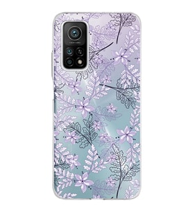 Xiaomi Mi 10 T Pro Uyumlu Kapak Floral Lila Tasarımlı Şeffaf Silikon Kılıf