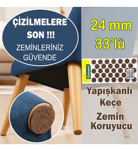 Yapışkanlı Yuvarlak Keçe Masa Sandalye Parke Zemin Ayak Koruyucu Kaydırmaz Keçesi 24 mm (33'LÜ PAKET) (Kahverengi)