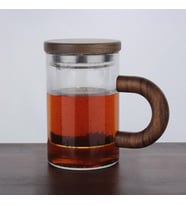 Atby Akasya Doğal Cam Kupa Demleme Çay Bitki Çayı Detoks Bardağı 400ml (Ahşap)